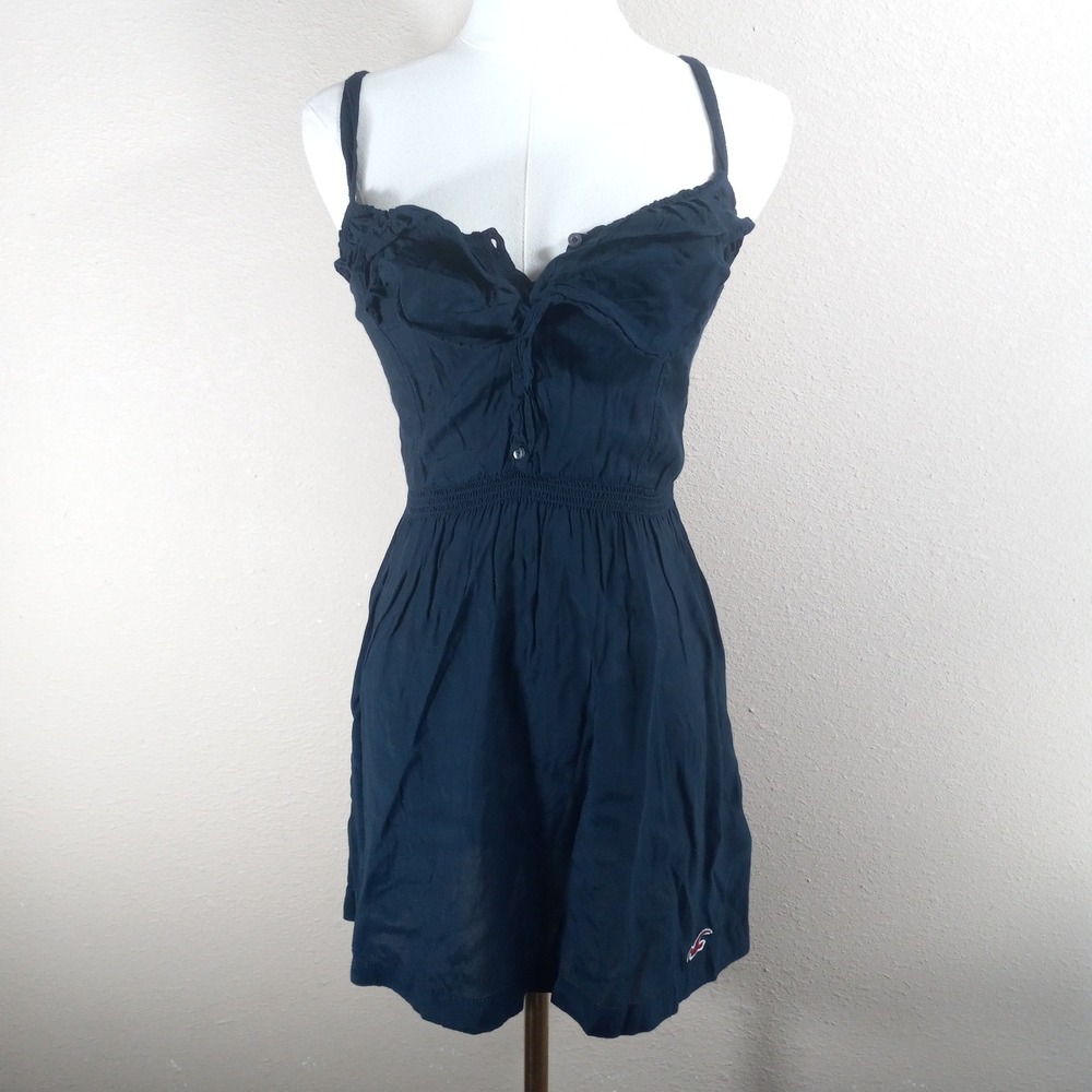 Hollister Navy Blue Ruffle Sweetheart Mini Dress XS Smocked Waist Sundress